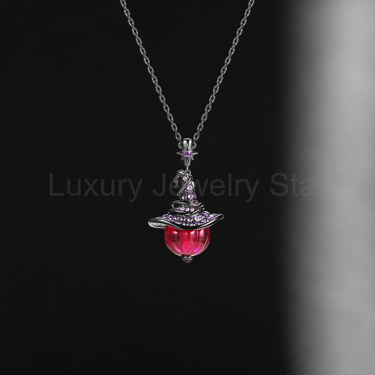 Unique Pumpkin Shaped Lab Ruby Halloween Gothic Pendant Necklace - The Wicked Pumpkin