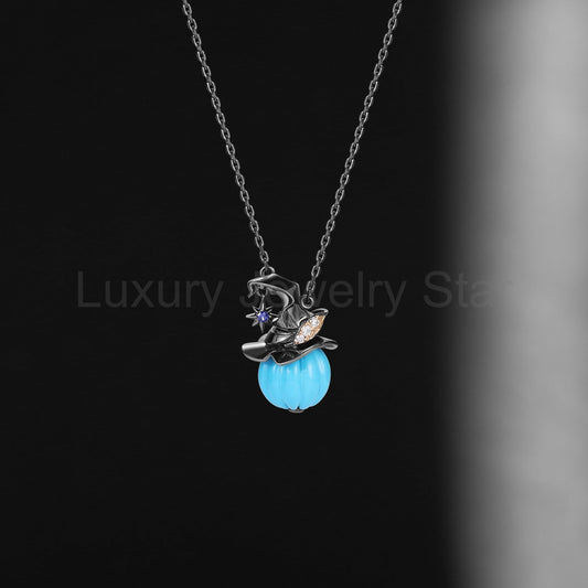 Unique Pumpkin Shaped Turquoise Halloween Gothic Pendant Necklace - The Wicked Pumpkin