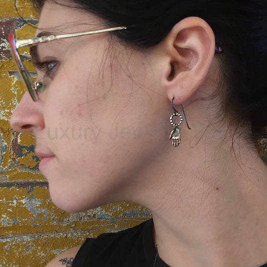 Handmade Bronze and Silver Hamsa earrings - image 2