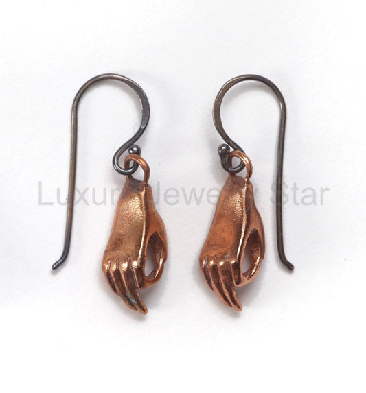 Handmade Bronze Hand Earrings - image 2