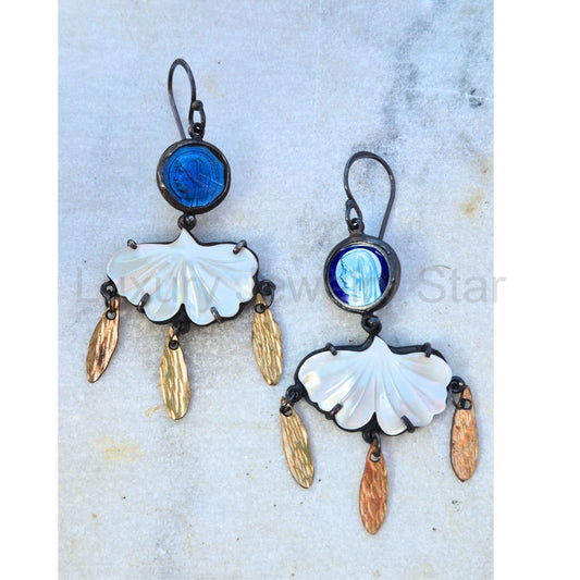 Mother of Pearl Aquamarine Earrings