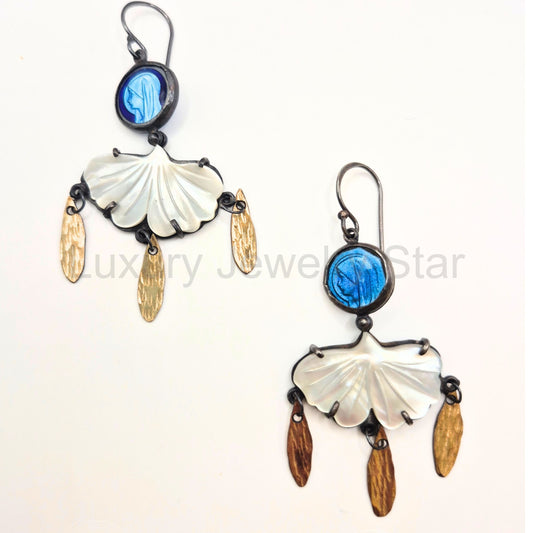 Mother of Pearl Aquamarine Earrings - image 2