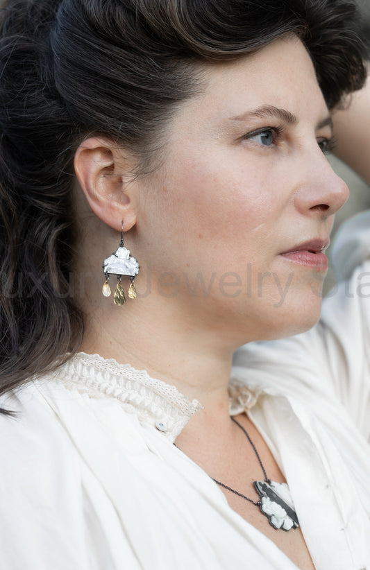 Mother of Pearl Flower Cloud Earrings - image 2