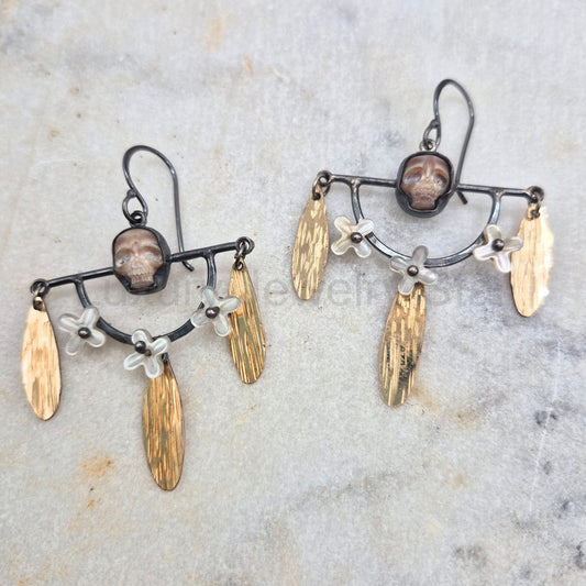 Pink Pearl Skull Chandelier Earrings