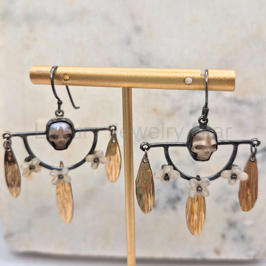Pink Pearl Skull Chandelier Earrings - image 2