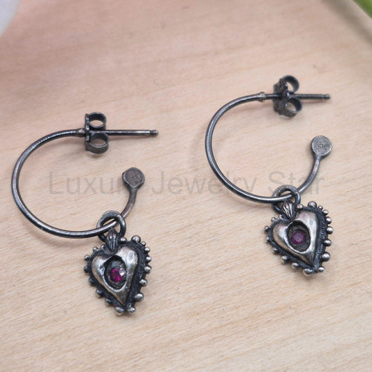 Ruby Sacred Heart Earrings