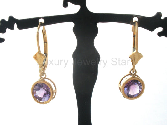 10K Gold Amethyst Dangle Leverback Earrings - image 2
