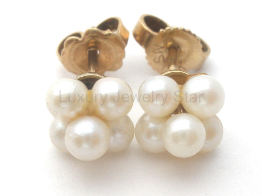 14K Gold Cluster Pearl Earrings Vintage