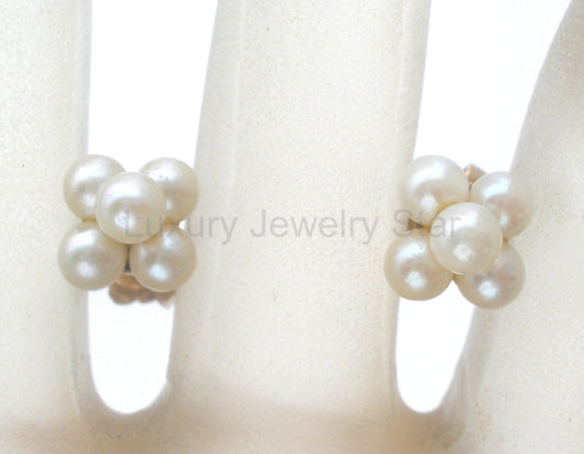 14K Gold Cluster Pearl Earrings Vintage - image 2
