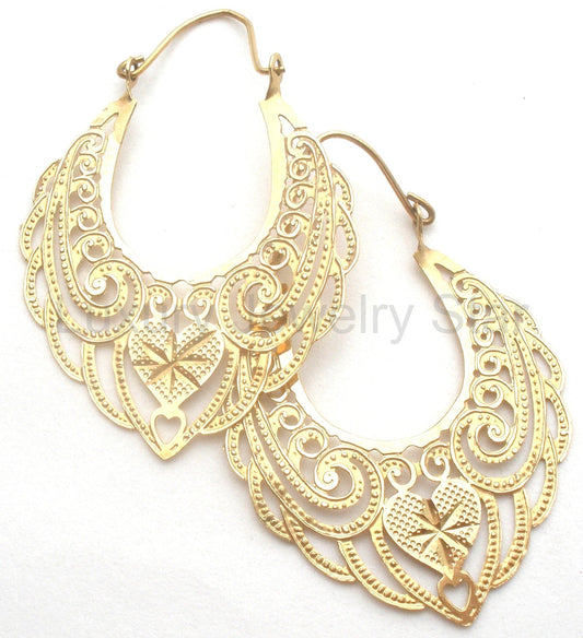 14K Gold Heart Hoop Earrings JCM