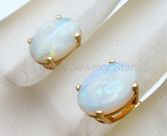 14K Gold Opal Stud Earrings Vintage - image 2