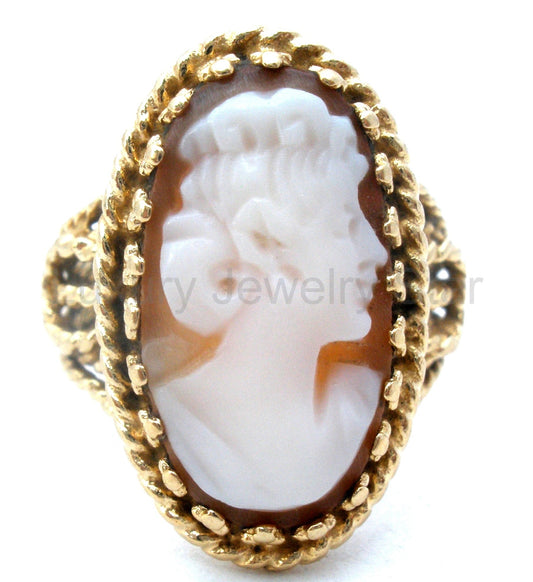 14K Gold Shell Cameo Ring Size 4 - image 2