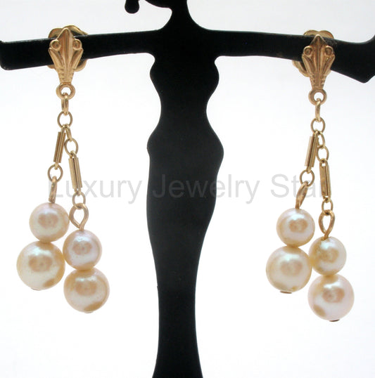 14K Yellow Gold Dangle Pearl Earrings
