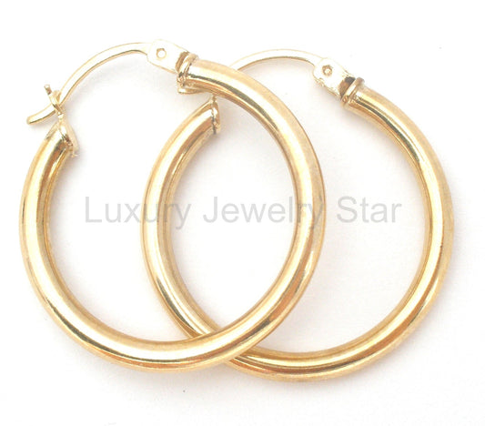14K Yellow Gold Round Hoop Earrings