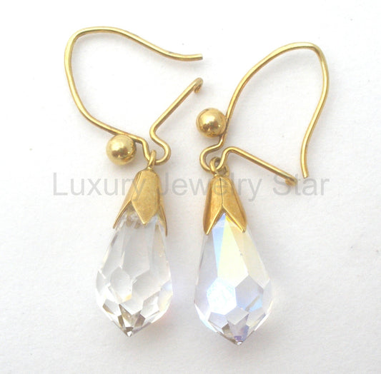 9K Gold Crystal Dangle Earrings Vintage