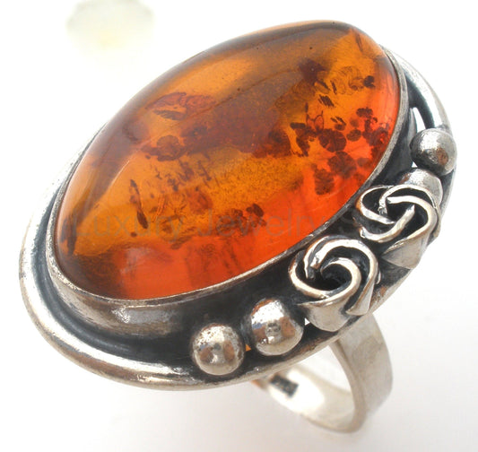 Amber Ring Sterling Silver Size 9 UTC