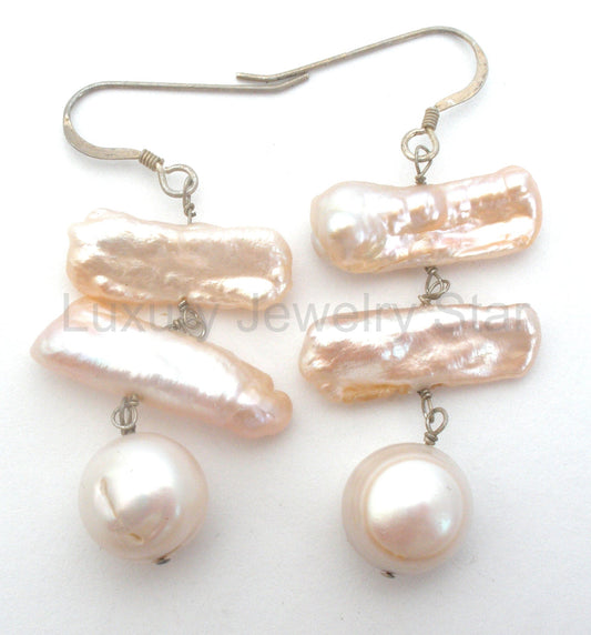 Biwa Dangle Pearl Earrings Sterling Silver