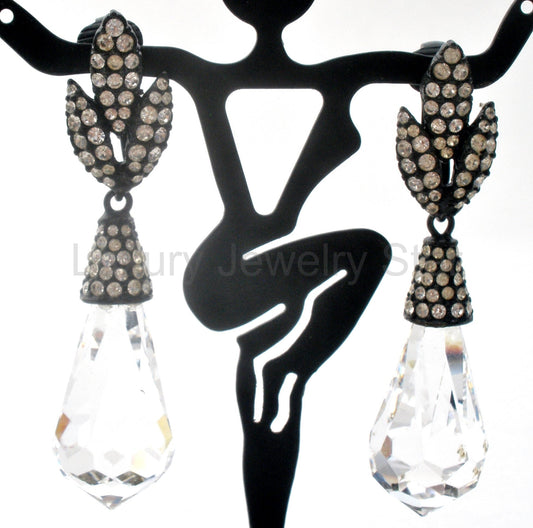 Black & Clear Crystal Dangle Earrings Vintage