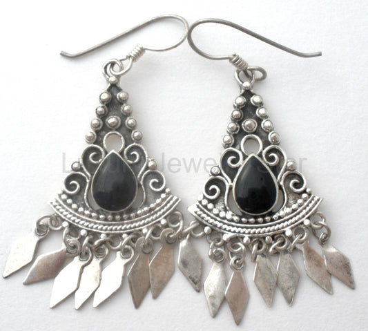 Black Onyx Chandelier Earrings Sterling Silver