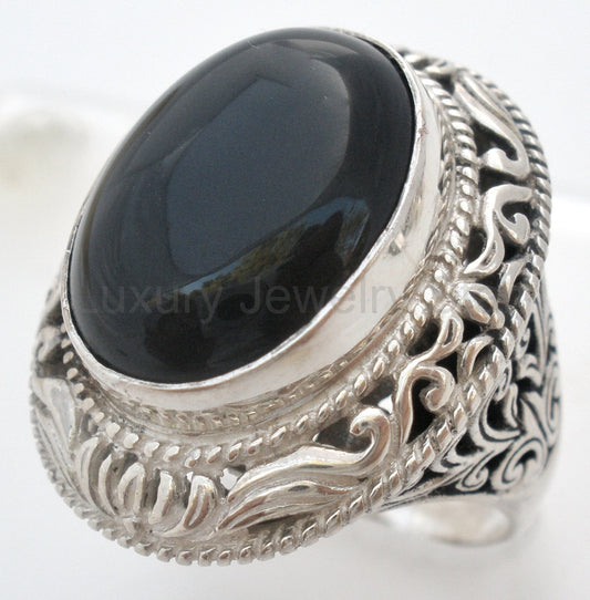 Black Onyx Ring Sterling Silver Size 10