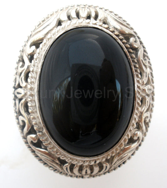 Black Onyx Ring Sterling Silver Size 10 - image 2