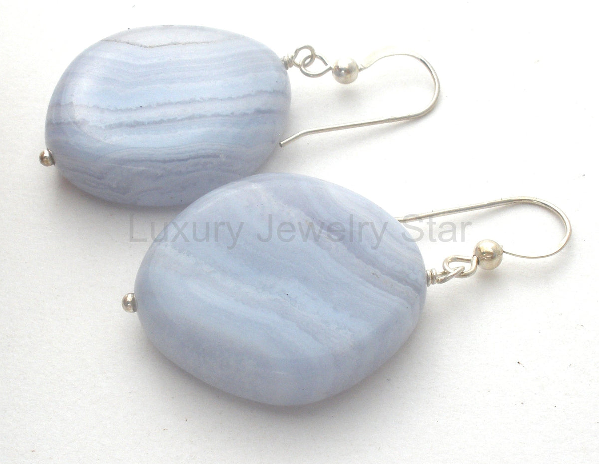 Blue Lace Agate Dangle Earrings Sterling Silver - image 3