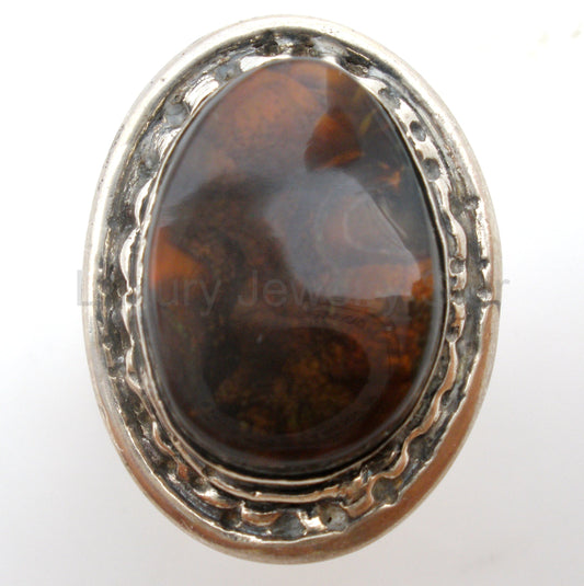 Brown Fossil Sterling Silver Ring Size 7