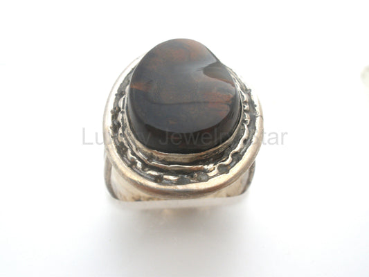 Brown Fossil Sterling Silver Ring Size 7 - image 2