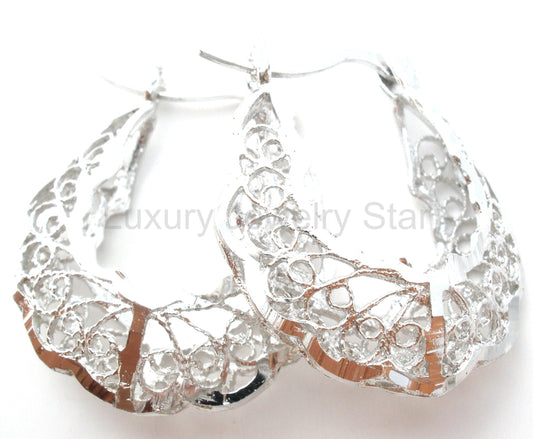 Diamond Cut Filigree Hoop Earrings