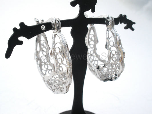 Diamond Cut Filigree Hoop Earrings - image 2