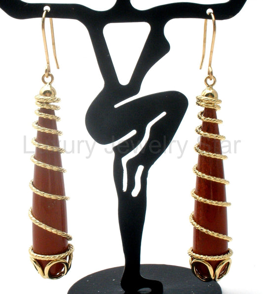 Italian 14K Gold Spiral Jasper Earrings Milor