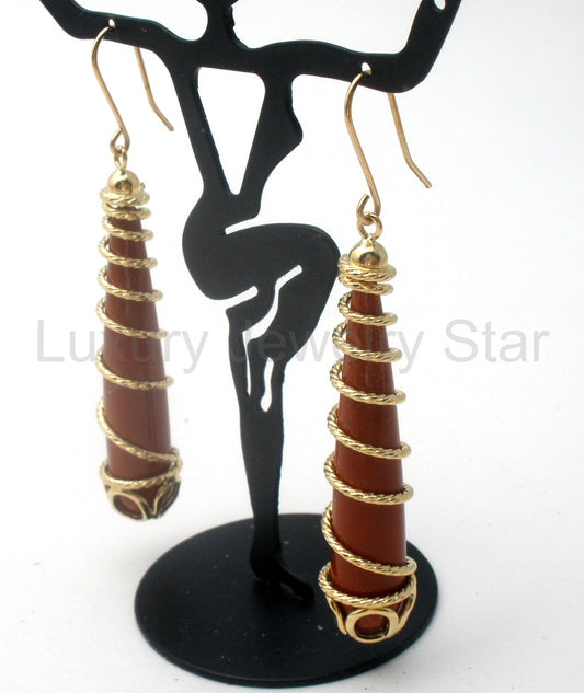 Italian 14K Gold Spiral Jasper Earrings Milor - image 2