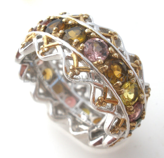 Multi Gemstone Ring Sterling Silver Size 8