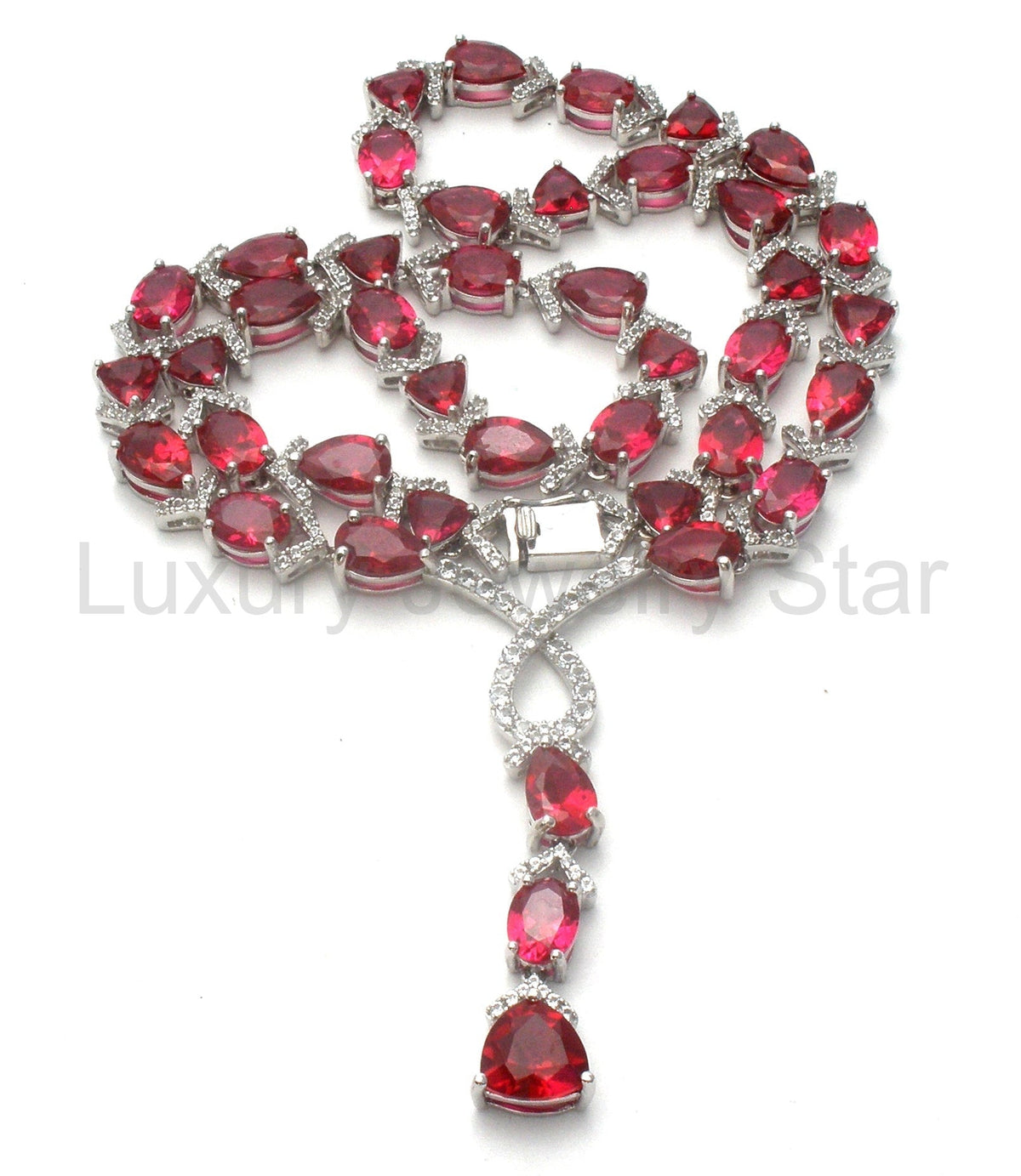 Red Cubic Zirconia Runway Necklace 18"