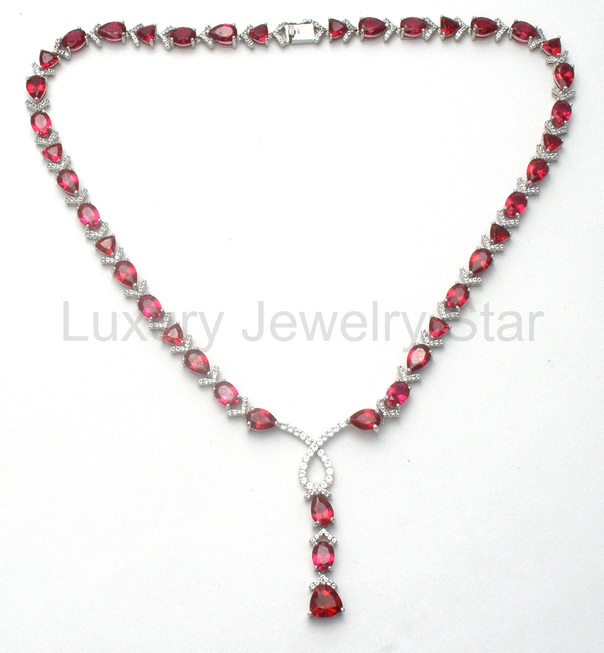 Red Cubic Zirconia Runway Necklace 18" - image 3