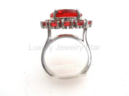 Ruby Red Cubic Zirconia Sterling Ring Size 7 - image 2