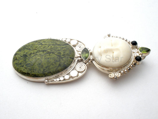 Sajen Carved Moon Face Pendant Brooch Sterling Silver - image 2