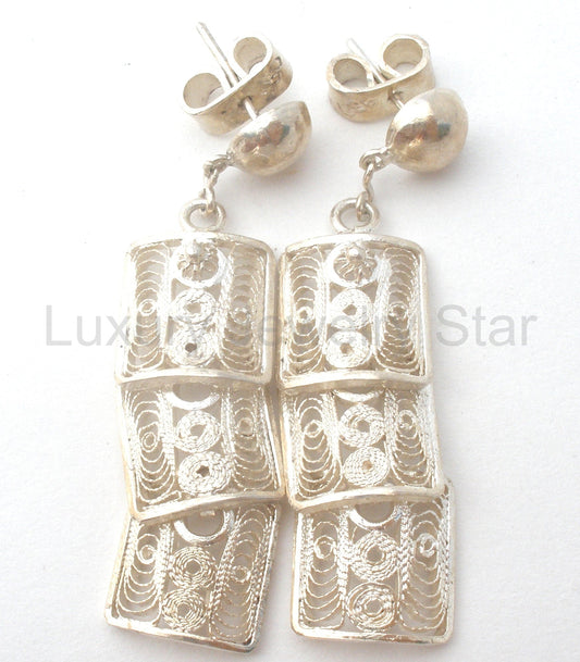 Sterling Silver 950 Cannetille Filigree Earrings