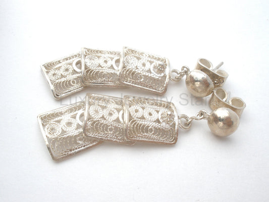 Sterling Silver 950 Cannetille Filigree Earrings - image 2