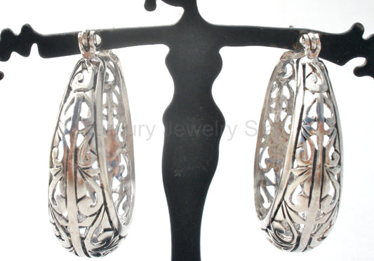 Sterling Silver Cut Out Hoop Earrings - image 2