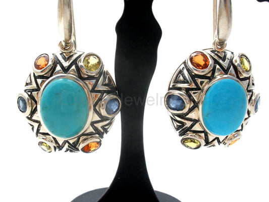 Sterling Silver Turquoise Blue Topaz and Citrine Earrings - image 2