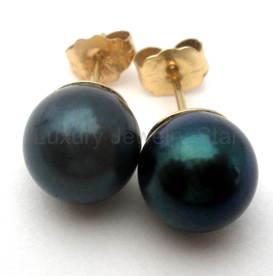 Tahitian Black Pearl Earrings 14K Gold