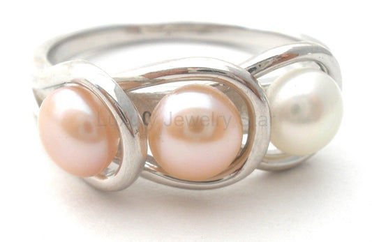 Triple Pearl Sterling Silver Ring Size 10 OP