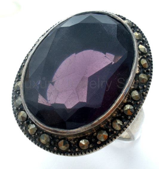 Vintage Amethyst Sterling Silver Halo Ring Size 8