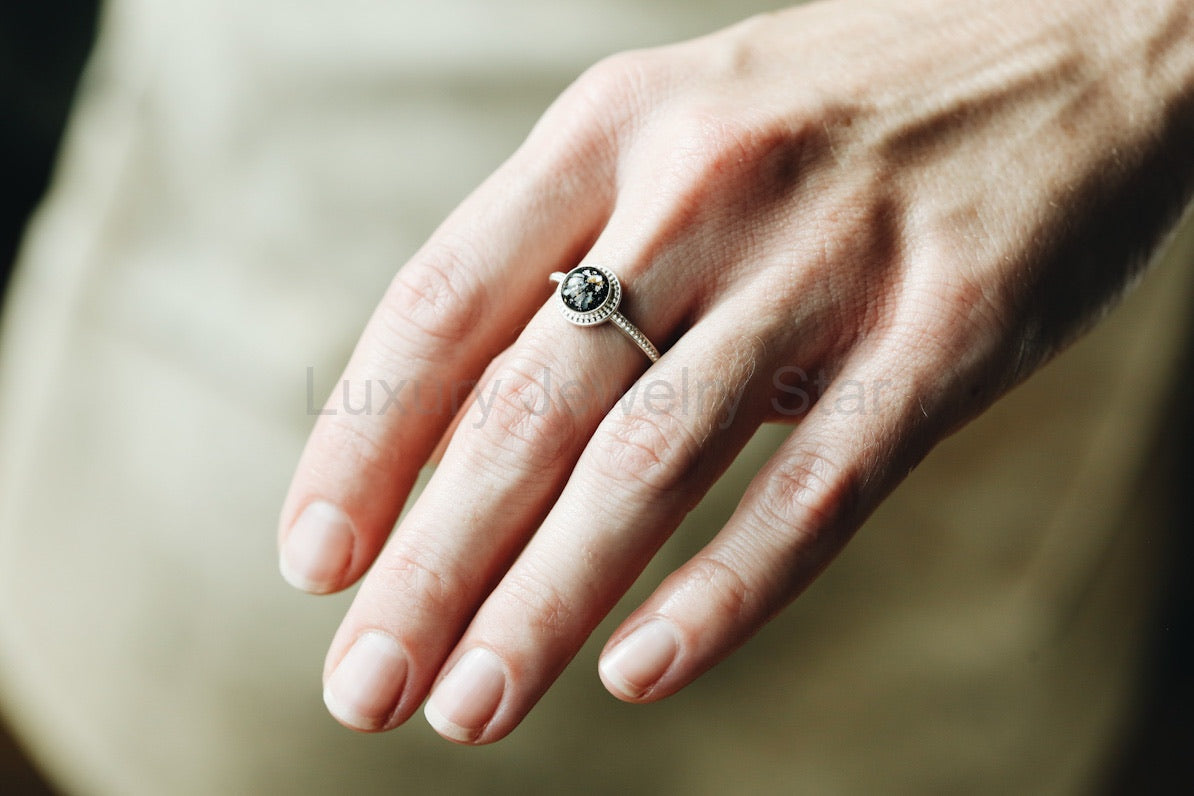 Round Beaded Halo Ring - image 6