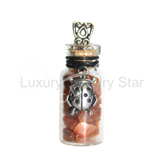 Carnelian Chips Bottle W/ Lady Bug Necklace