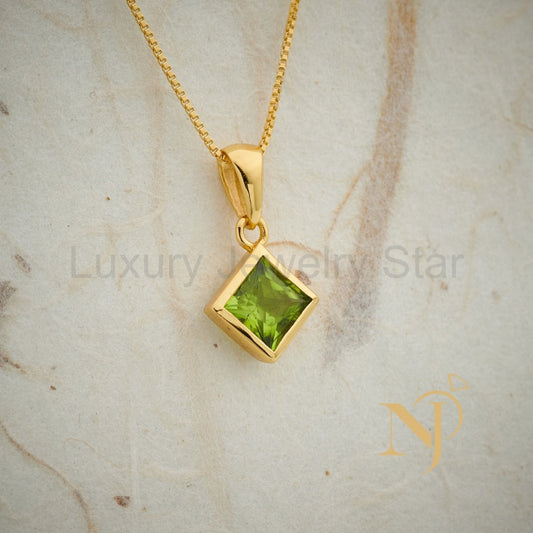 Gold Square Peridot Necklace