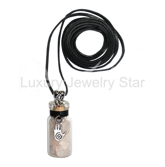 Rose Quartz Chips Bottle W/ Spiral Hand Necklace