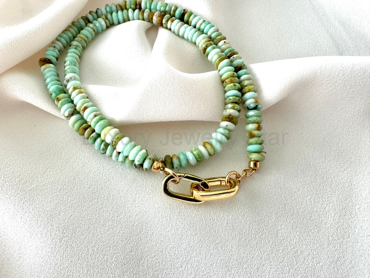 Real Beaded Amazonite Necklace with Large Gold Filled Clasp - - image 11
