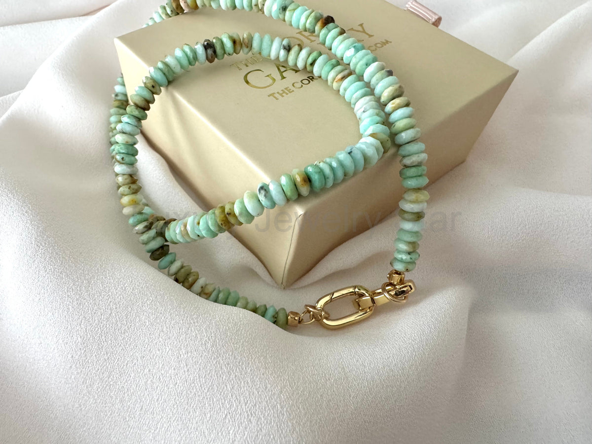 Real Beaded Amazonite Necklace with Large Gold Filled Clasp - - image 12